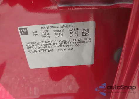 2013 Chevrolet Malibu 2Lt z USA, uszkodzony, nr VIN 1G11E5SA6DF213880